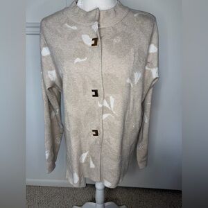 Kathy Ireland Cream Patterned Cardigan with gold buttons size 1X new with tag